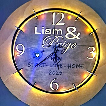 Personalised Wooden LED Wall Clock – Custom Engraved Gift for Home & Weddings
