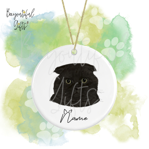 Personalised Watercolour Cat Face Round Ceramic Hanging Decoration - Scottish Fold - Face 5