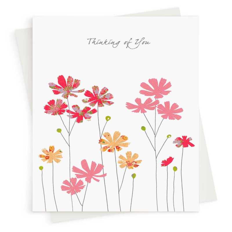 A floral cosmos thinking of you card -  designed by Eloise Hall - 15.7 x 11cm and blank inside, made in the UK