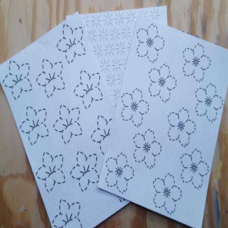 Washable Sashiko  Cherry Blossom and Japanese Bell Flower Transfers | Removable Visible Mending Transfers