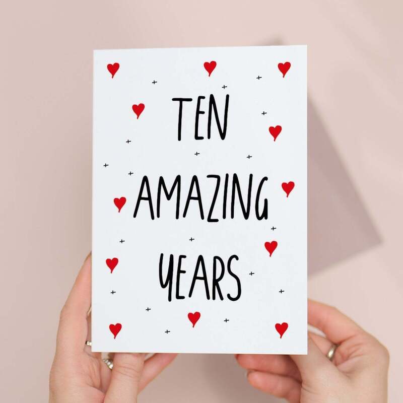 10 Year Anniversary Card For Wife or Husband Anniversary Card for 10th Anniversary Card For Boyfriend Girlfriend Tenth Wedding Anniversary - Large (5x7) / Blank Message