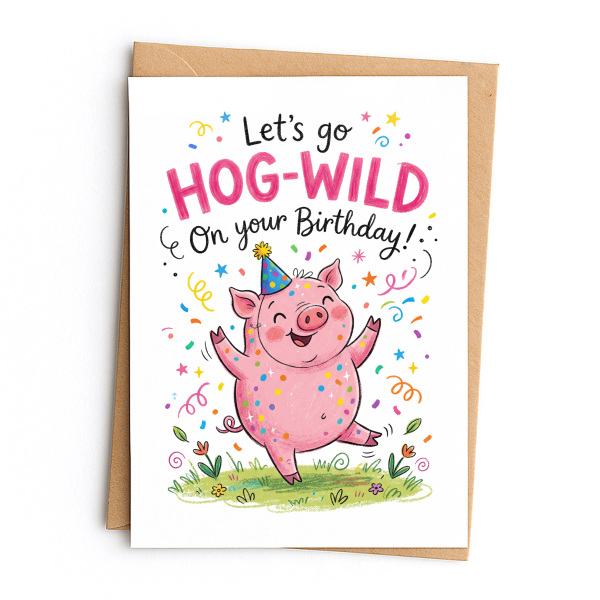 Birthday Card - Let's Go Hog-wild on Your Birthday - Small (Approx. A6 | 105mm x 148mm | 4.1in x 5.8in) - Standard Smooth Card