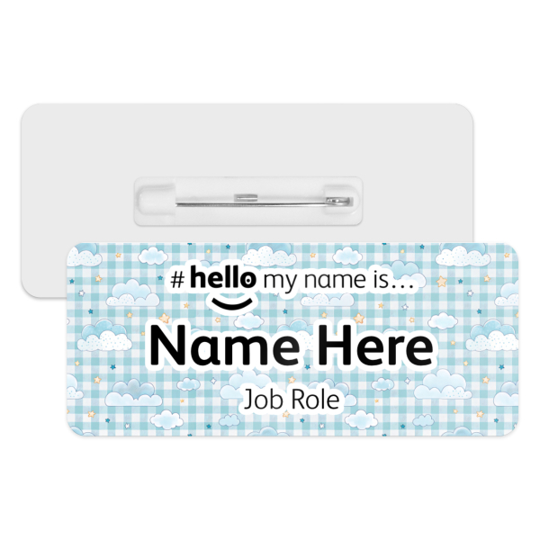 #hello my name is... Name Badge - Pastel Gingham Clouds