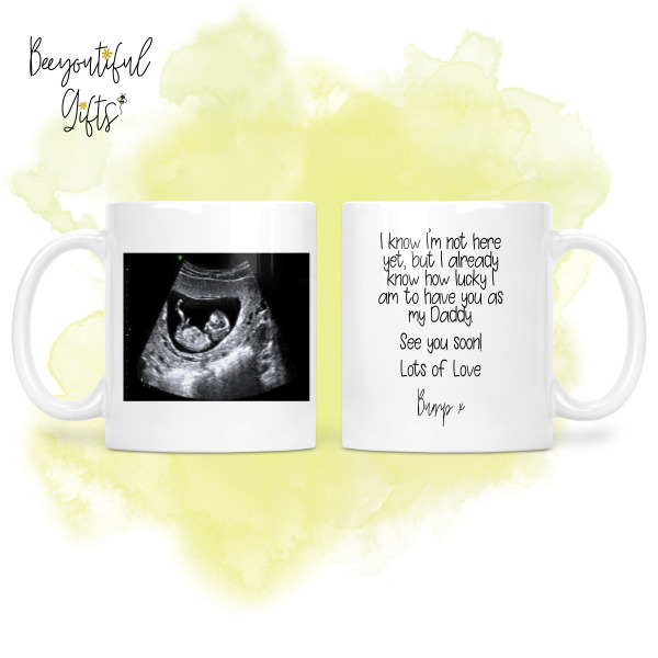 Pregnancy Announcement Mug Gift - Personalised Baby Scan Photo with Bump Verse