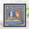 A couple of huts Seaside themed beach hut anniversary card - designed by Seth Draper - 15cm square and blank inside, made in the UK