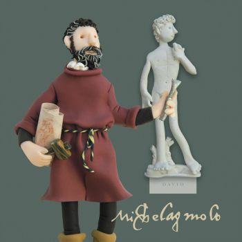 Michelangelo, an art themed greetings card from Erica Sturla's Artist at Work range, 150mm square and blank inside for your message