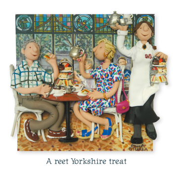 Holy Mackerel Yorkshire treat - a tearoom themed card designed by Erica Sturla - 15cm square and blank inside