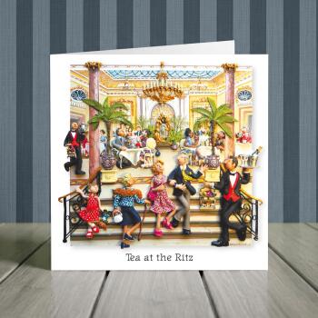 Afternoon Tea Card - Tea at the Ritz - Polymer Clay Art by Erica Sturla - Luxury Card UK