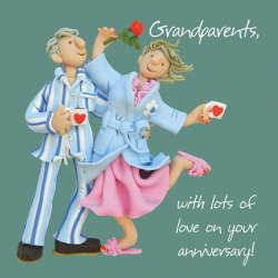 Holy Mackerel Grandparents wedding anniversary card by Erica Sturla for Grandma and Grandad, 15cm square and blank inside
