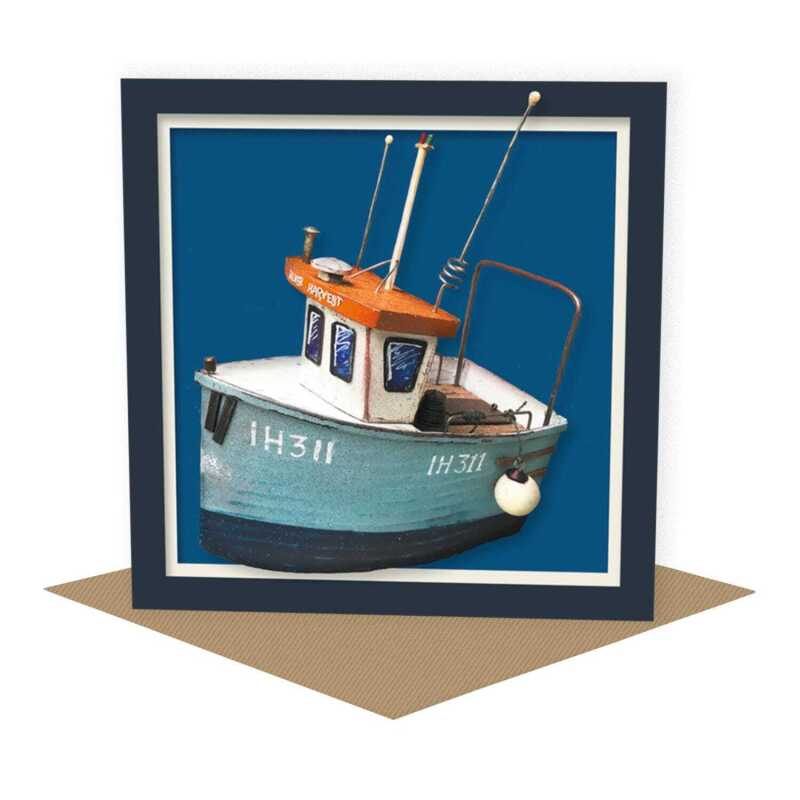 Silver harvest - quayside fishing boat themed blank card - designed by Seth Draper - 15cm square and blank inside, made in the UK