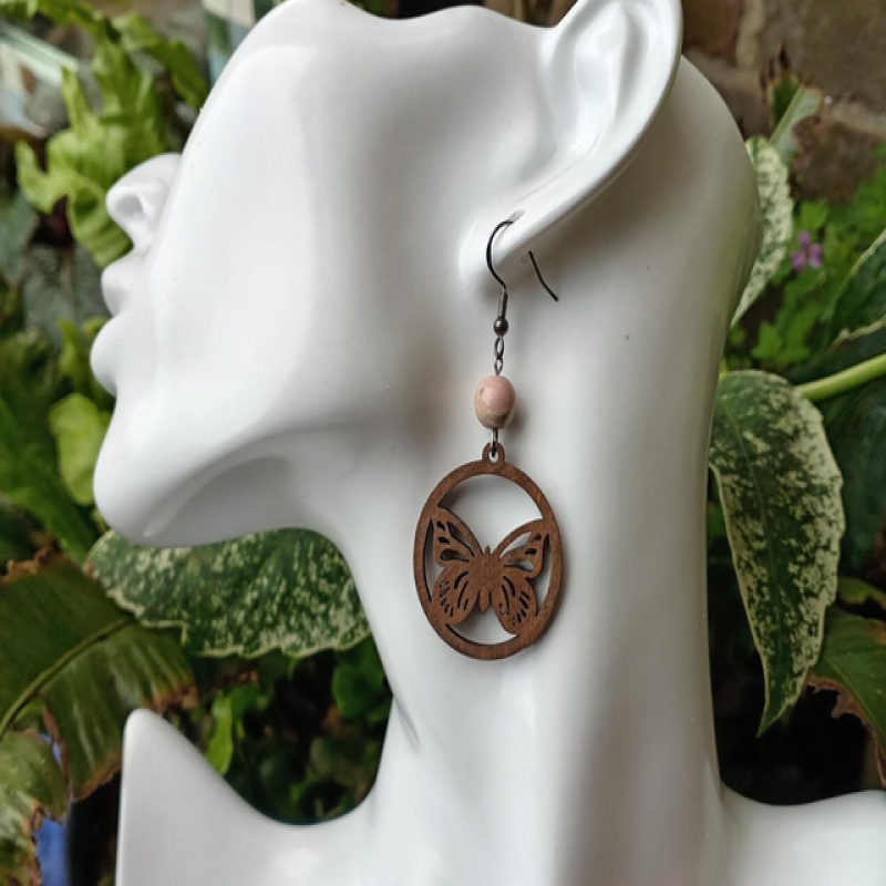 Pink Opal Bead & Butterfly Charm Earrings