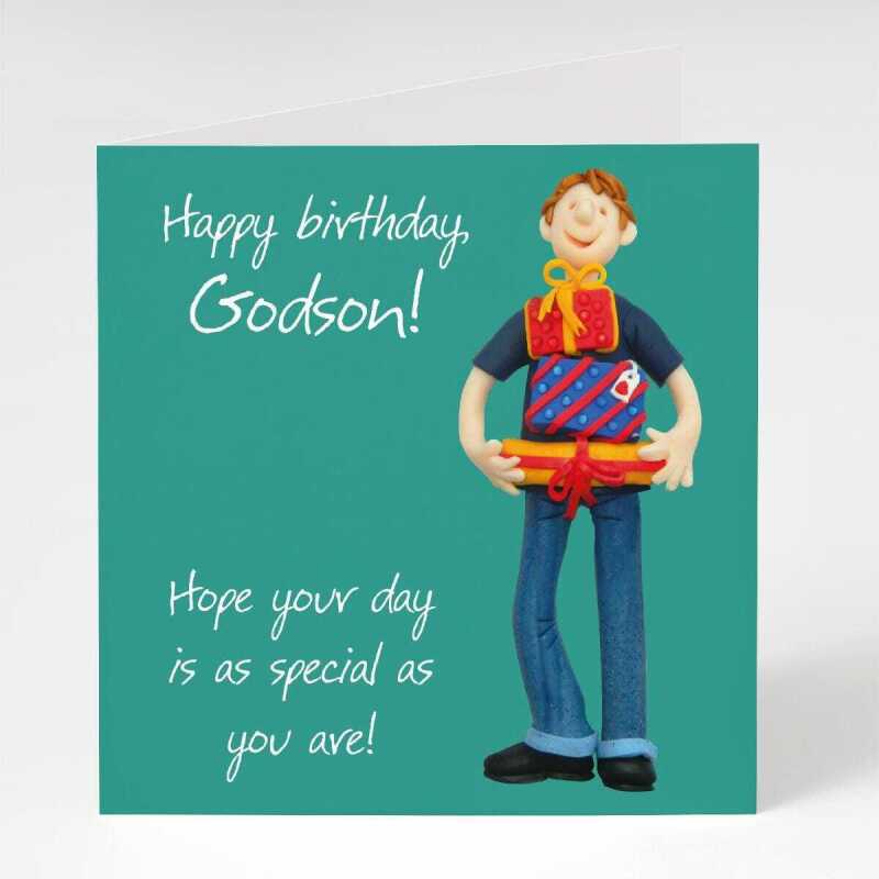 Godson birthday card from a Godparent - designed by Erica Sturla - 15cm square and blank inside, made in the UK
