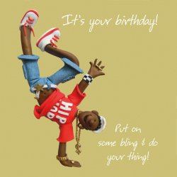 Holy Mackerel bling hip hop themed birthday card - designed by artist Erica Sturla - 15cm square and blank inside for your message - made in the UK
