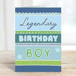 Legendary birthday boy, a fun male birthday card with a gorgeous printed envelope - 12 x 17cm and blank inside - made in the UK