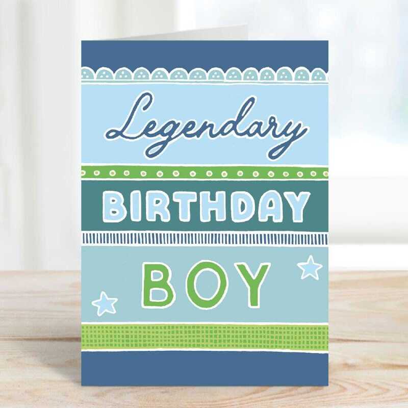 Legendary birthday boy, a fun male birthday card with a gorgeous printed envelope - 12 x 17cm and blank inside - made in the UK