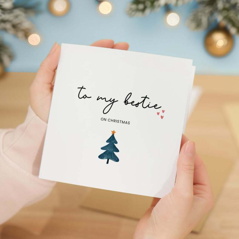 Best Friend Christmas Card, For Him or Her, Recycled Card, Unique Christmas Card, Bestie Gift, Eco-Friendly Card - Square (5.5x5.5) / Blank Inside