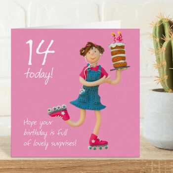 14th birthday card for her - designed by Erica Sturla - 15cm square and blank inside, made in the UK