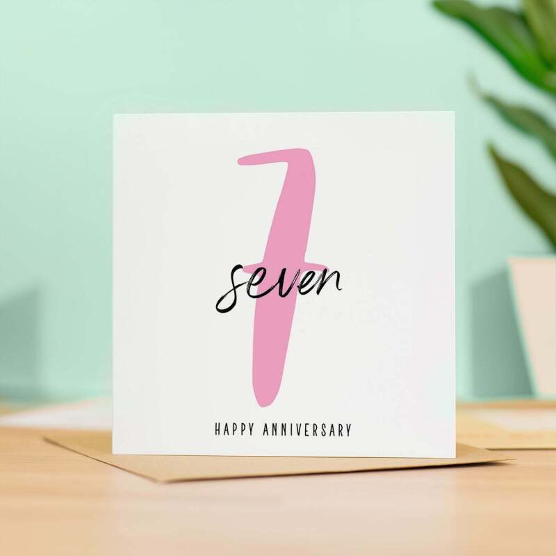 7 Year Anniversary Card For 7th Wedding Anniversary For Him or Her Wife Husband Card For Seventh Anniversary - Square (5.5x5.5) / Blank Inside