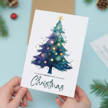Brother Christmas Card, Watercolour Christmas Tree Design, For Him, Christmas Card