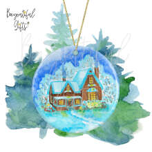 Ceramic Christmas Tree Decoration - Watercolour Winter Home