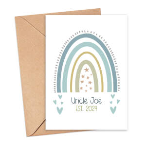 Personalised New Baby Card - Uncle Est. Pastel Blue Rainbow