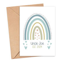 Personalised New Baby Card - Uncle Est. Pastel Blue Rainbow - Small (Approx. A6)