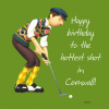 Hottest Shot in Cornwall Golf Themed Birthday Greetings Card, Designed by Erica Sturla for Holy Mackerel. Card is 150mm Square and Blank Inside.