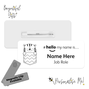 Name Badge - Animal Pocket Monochrome Hello My Name is... - Design 2 - Tiger