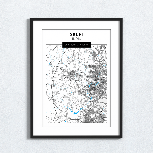 Delhi - India - Map Print - A4