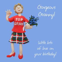 Holy Mackerel top gran gorgeous granny birthday card for a grandmother - designed by artist Erica Sturla - 15cm square and blank inside for your message - made in the UK