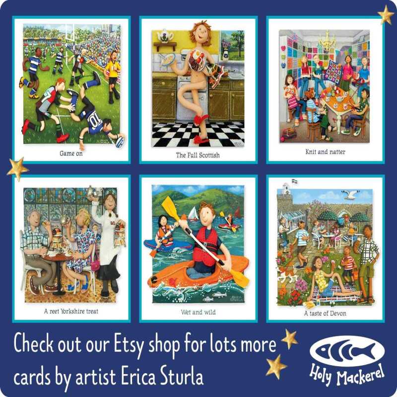 Game on, blank rugby themed card - designed by Erica Sturla - 15cm square and blank inside, made in the UK