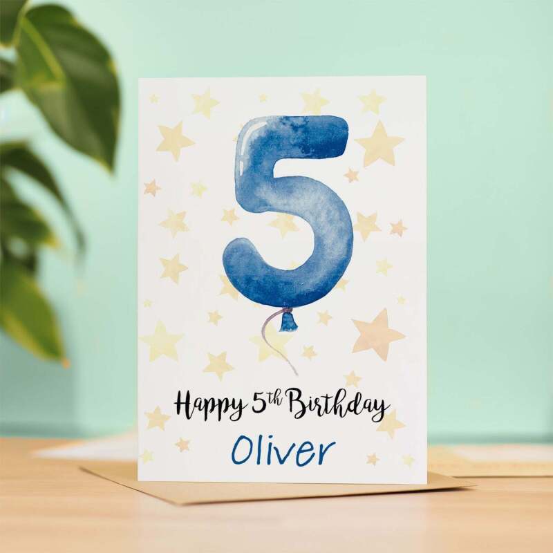 Personalised 5th Birthday Card For Boy Custom Name Card For Boy Fifth Birthday Card For Child Birthday Card for Boy Custom 5th Birthday - Large (5x7) / Blank Message