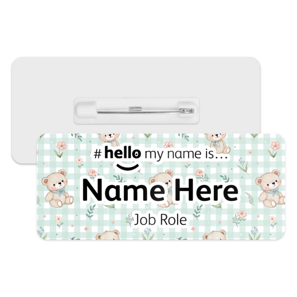 #hello my name is... Name Badge - Pastel Gingham Teddies