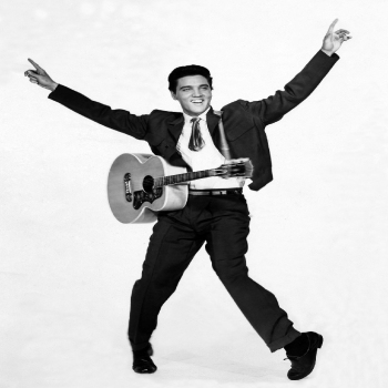 Holy Mackerel Elvis Presley and guitar retro black and white photographic card featuring a vintage image of the singer performing - 12.6 x 17.7cm and blank inside