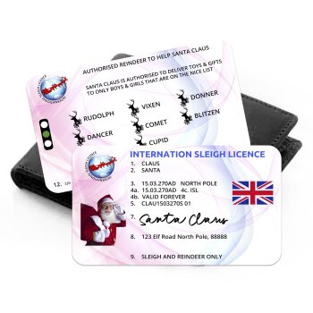 Santa Lost Driving License, Official Glitter Aluminium Double Sided Flying License. Christmas Santa Clause Driving License. Santa License