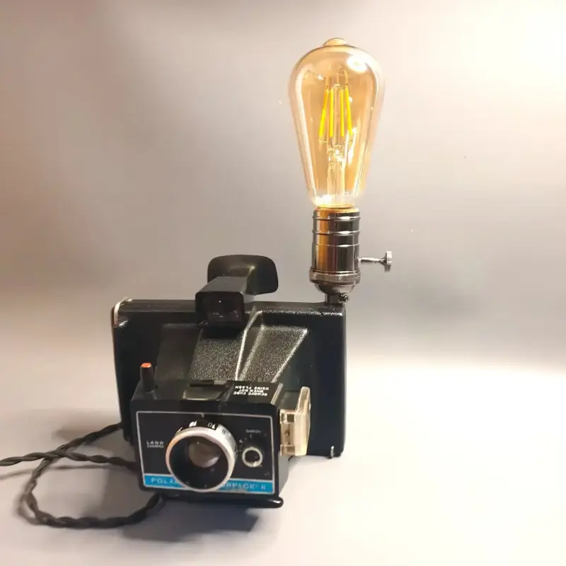 Vintage Polaroid Colorpack II Camera Lamp with Filament Bulb-Retro Style Upcycled Camera Light-Home Decor-Industrial Chic-Photo Inspired