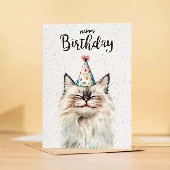 Birthday Card For Him or Her Of A Ragdoll Cat Illustration For Him or Her Birthday Gift