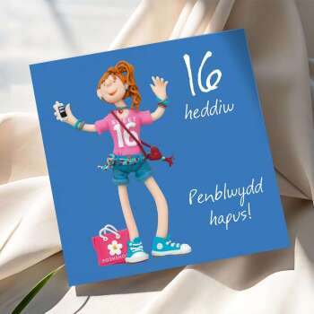 Welsh 16th birthday card for girl - sweet 16 design by Erica Sturla - Penblwydd Hapus - UK made