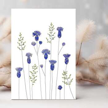 Thistles & grass greeting card -  designed by Eloise Hall - 15.7 x 11cm and blank inside, made in the UK