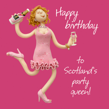 Scotland's Prosecco Princess Birthday Greetings Card, Designed by Erica Sturla for Holy Mackerel. Card is 150mm Square and Blank Inside.