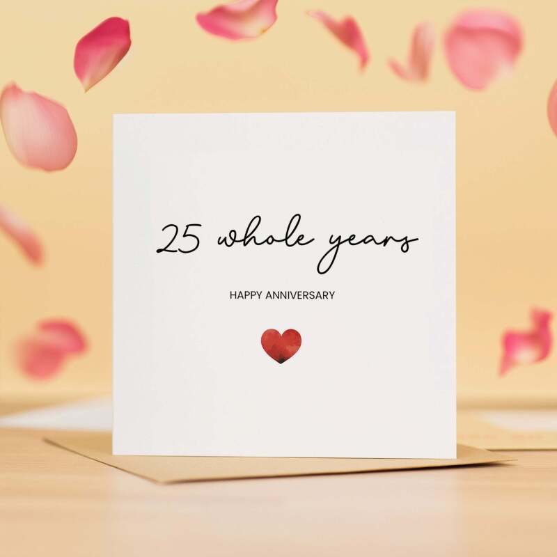 25th Anniversary Card For Wife, Husband, Girlfriend or Boyfriend, Simple Love Heart, Modern & Charming Gesture - Square (5.5x5.5) / Blank Inside