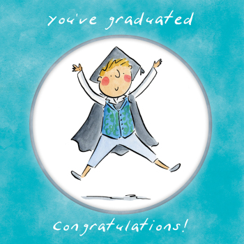 Holy Mackerel You've graduated (male), a 15cm square university or college graduation card featuring Rosie Brooks artwork, blank inside for your message