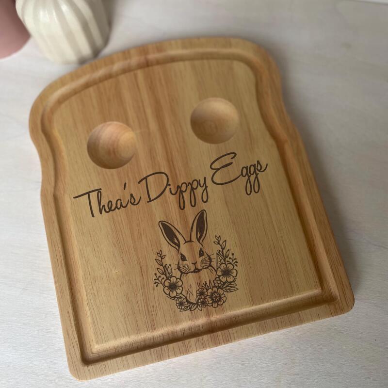Personalised Dippy Egg Breakfast Board / Football Themed Gifts for Kids / Personalised Egg and Toast Board / Egg Cup Tray Birthday Easter - Dippy Egg - Dinosaur