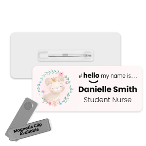 Name Badge - Cute Floral Animal Hello My Name is... - Rabbit