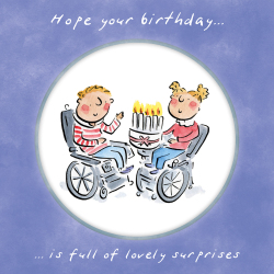Holy Mackerel Lovely surprises, a Rosie Brooks birthday card, 15cm square, printed in the UK on board from sustainable sources