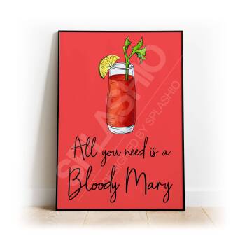 BLOODY MARY Art Print, High Gloss Print, Hand Drawn Cocktail Art, Home Decor, Home Bar Custom Drink Art Negroni Cocktail, Bloody Mary Art