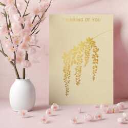 Laburnum Thinking of you card embellished with gold foil -  designed by artist Eloise Hall - 15.7 x 11cm and blank inside