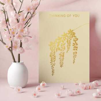 Laburnum Thinking of you card embellished with gold foil -  designed by artist Eloise Hall - 15.7 x 11cm and blank inside
