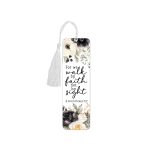 Religious Aluminium Bookmark with Tassel - We Walk By Faith
