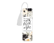 Religious Aluminium Bookmark with Tassel - We Walk By Faith - Tall (Approx. 150mm x 45mm) - Double-Sided Print